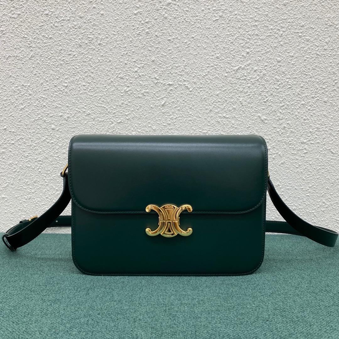 Celine Teen Classique Triomphe Bag In Shiny Calfskin Peacock Green 187363